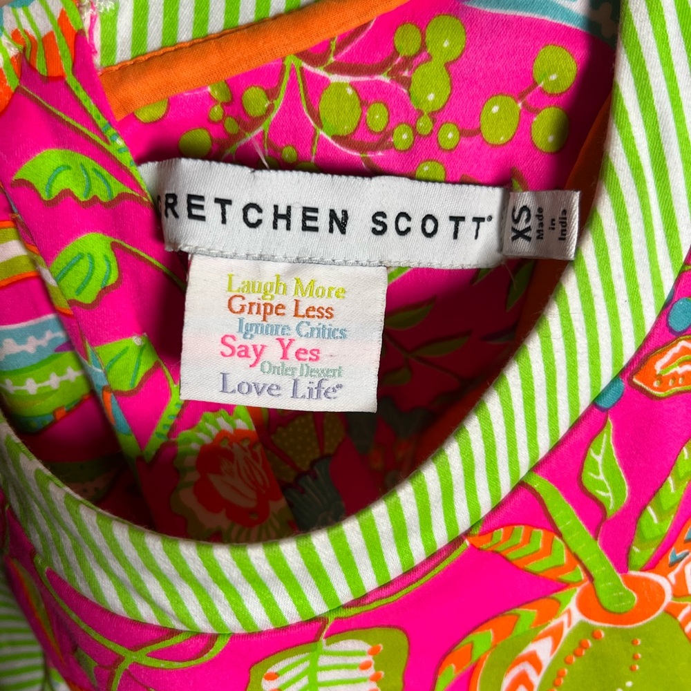 Gretchen Scott Button Back Dress Bright Pink Hummingbird Heaven Floral Preppy - Picture 8 of 11